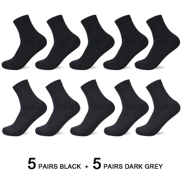 10 Pairs/Lot Men's Bamboo Fiber Socks 2025 New Compression Autumn Long Black Business Casual Man Dress Sock Gift Plus Size 42-45