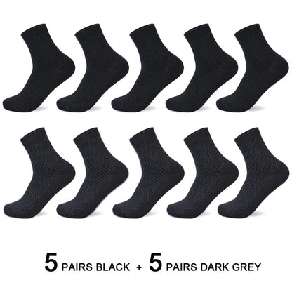 10 Pairs/Lot Men's Bamboo Fiber Socks 2025 New Compression Autumn Long Black Business Casual Man Dress Sock Gift Plus Size 42-45