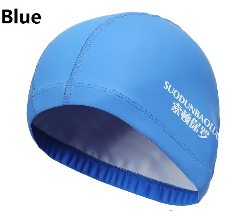 Waterproof PU Fabric Swim Cap Swimming Pool Accessories Water Sport Protect Ear Long Hair Bath Hat Plus Size for Men Women Adult