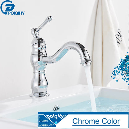 POIQIHY Antique Brass Basin Vessel Sink Faucet Deck Mounted One Hole Cold Hot Water Cold Hot Mixer Tap Bathroom Faucet  1 Hole