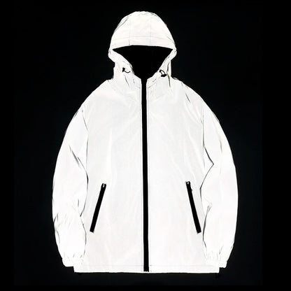 NEW SIZE Night Reflective Jackets Double Fabric Windbreaker Hooded Jacket Men Hip Hop Dancer Waterproof Zipper Coats Outwear