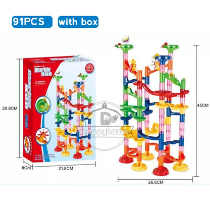 Marble Run Race Track Building Blocks Kids 3D Maze Ball Roll Toy DIY Marble Run Race Coaster Set 80/105/109/133pc Christmas Gift