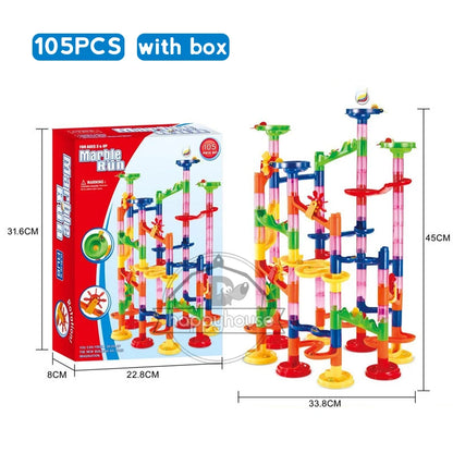 Marble Run Race Track Building Blocks Kids 3D Maze Ball Roll Toy DIY Marble Run Race Coaster Set 80/105/109/133pc Christmas Gift
