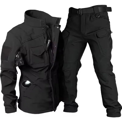 Waterproof Shark Skin Tactical Sets Mens Thicken Fleece New Soft Shell Combat Jackets+windproof Warm Cargo Pant 2 Piece Set