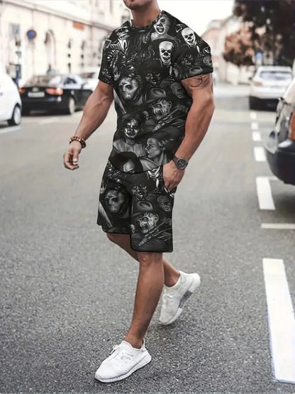 Summer Simple Letter Print Men's Crew Neck Short Sleeve Top And Shorts Harajuku Street Fashion Men's Suit Everyday Casual Comfor