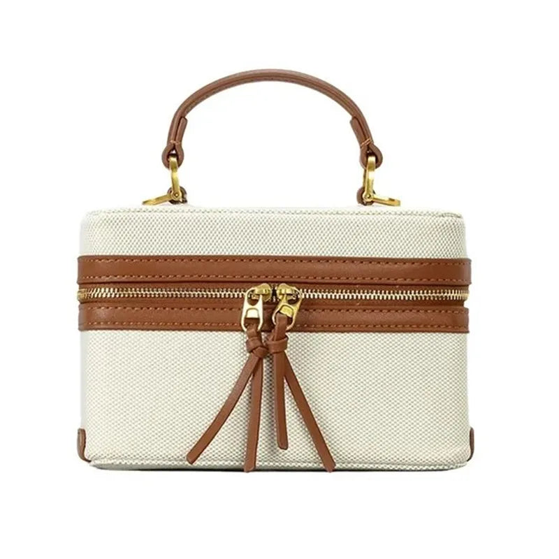 Retro Splicing Canvas Box Bag, Commuter Tote Shoulder Crossbody Bags For Women Daily Lunch Box Bag Pouch