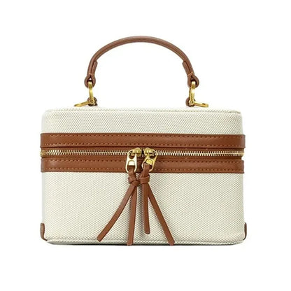 Retro Splicing Canvas Box Bag, Commuter Tote Shoulder Crossbody Bags For Women Daily Lunch Box Bag Pouch