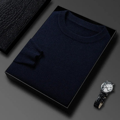 2025 New Men's Casual Sweater Round Neck Long Sleeve Knitted Sweater Diamond Pattern Fashion Versatile Top