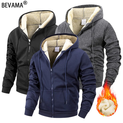 Winter Men's Zipper Jacket Fleece Warm Windproof Hoodies Heavyweight Cardigan Casual Sports Long Sleeve Sweatshirts Hooded Coat