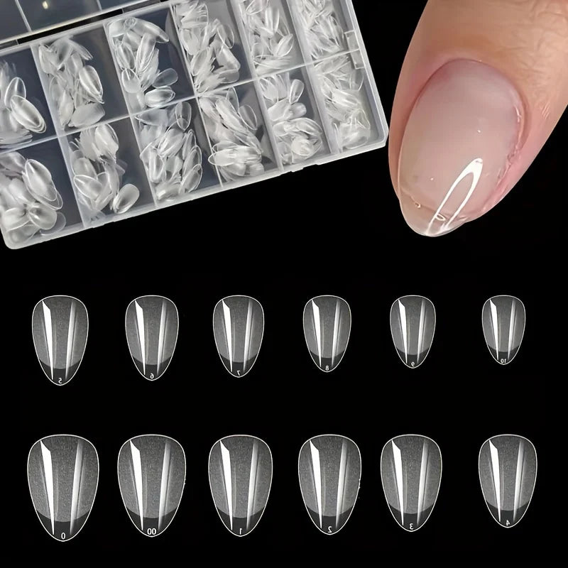 600Pcs Nail Tips Short Almond Shaped Half Matte Clear Acrylic False Nail Tips for Nail Extension Manicure Tools