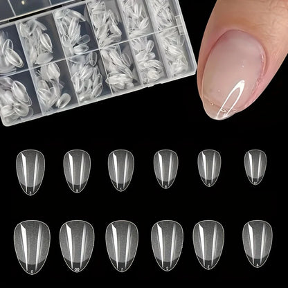 600Pcs Nail Tips Short Almond Shaped Half Matte Clear Acrylic False Nail Tips for Nail Extension Manicure Tools
