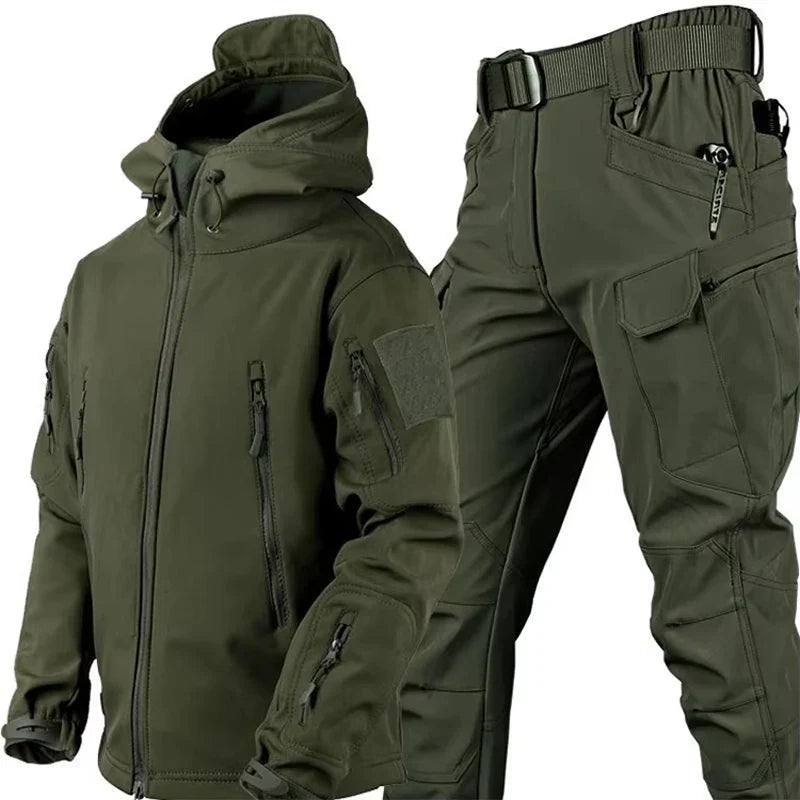 Winter Waterproof Tactical Jackets Sets Men Outdoor Soft Shell Hiking Hunting Jacket Suit Fleece Cargo Pant Tracksuits