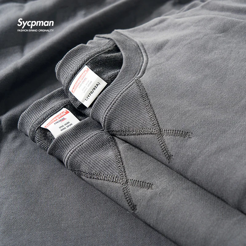 380g Tight Match Heavy Inverted Triangle Loose Versatile Solid Cotton Vintage Autum Winter Long Sleeve Round Neck Sweater