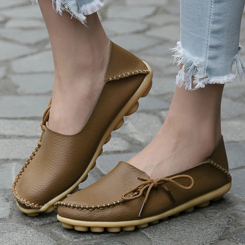 Fashion Women Flats Genuine Leather Oxford Women's Shoes Moccasins Women Shoes Slip On Bowtie Flats Tenis Shoes Woman Plus Size