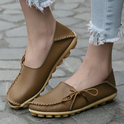 Fashion Women Flats Genuine Leather Oxford Women's Shoes Moccasins Women Shoes Slip On Bowtie Flats Tenis Shoes Woman Plus Size