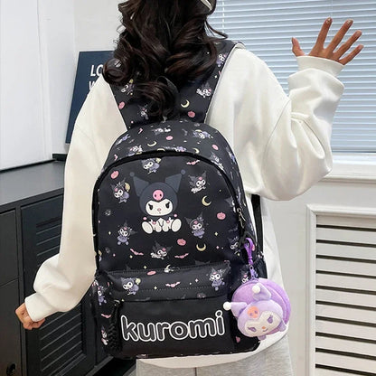 1PC Hello Kittys Anime Backpack, Kuromi Cinnamoroll School Bags With Wallet Charm, Student Girl Casual Travel Commute Knapsack