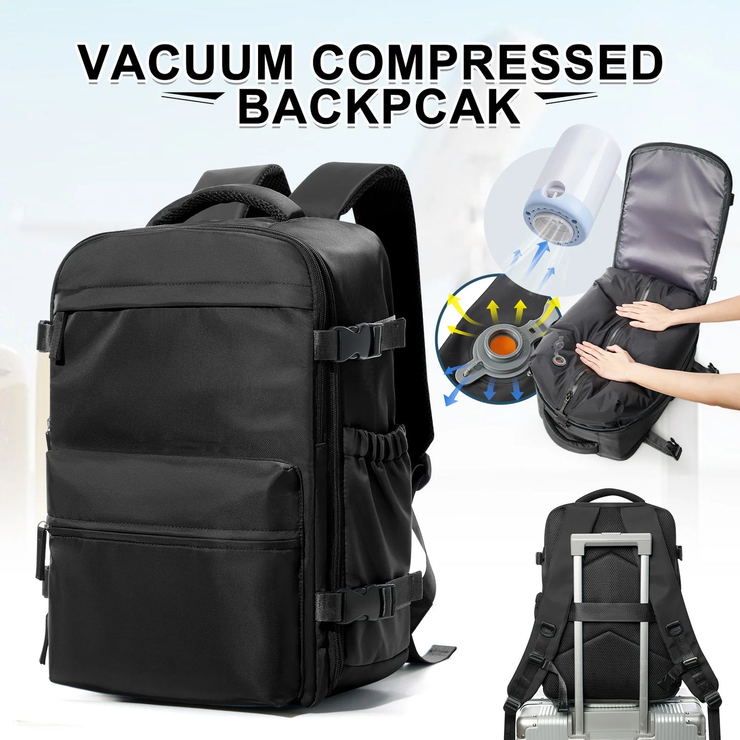 Fashion College Backpack Men Vacuum Compression Backpack, Women Men 15.6in Laptop Backpack Expand Hiking Vacuum Travel Backpack