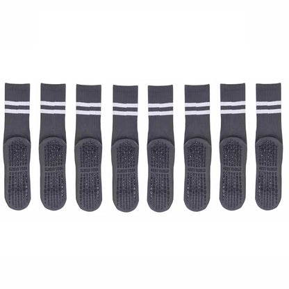 4 Pairs of Mid Tube Double Bar Striped Yoga Socks Anti Slip Dance Sports Breathable Socks Fitness Pilates Cotton Socks