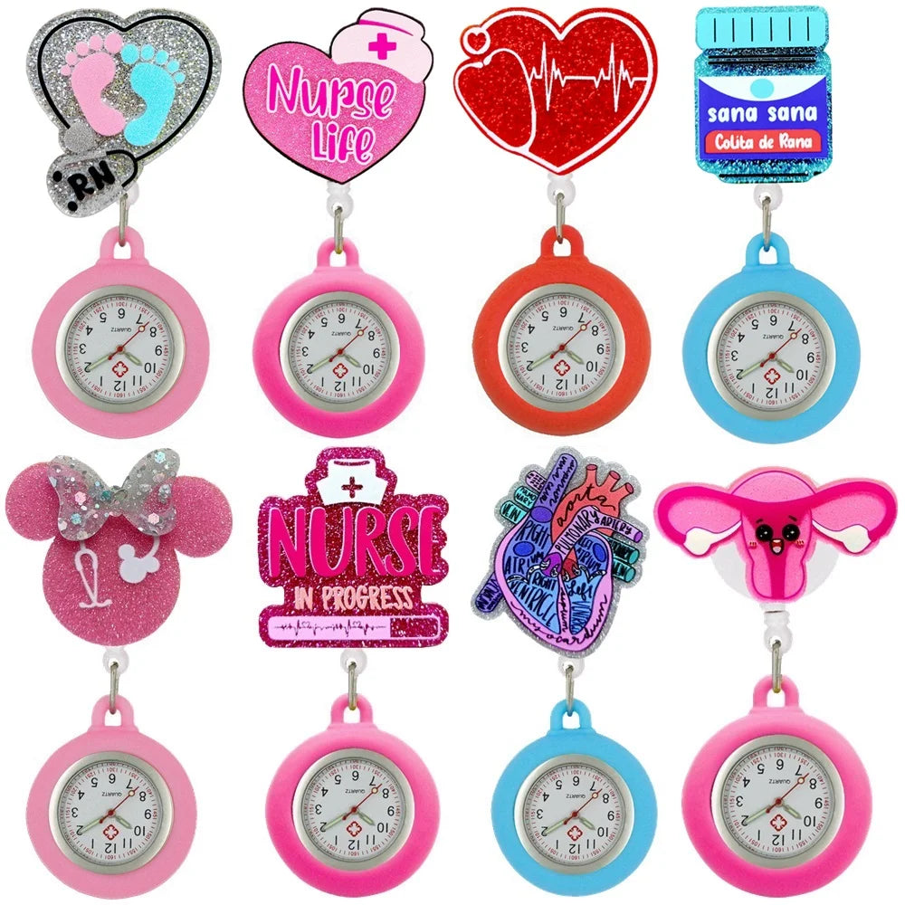 Hospital Health Care Shiny Heart Medical Icons Cartoon Lovely Nurse Doctor Clip Pocket Watches Hang Clock Gift Watch