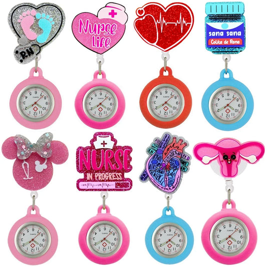 Hospital Health Care Shiny Heart Medical Icons Cartoon Lovely Nurse Doctor Clip Pocket Watches Hang Clock Gift Watch