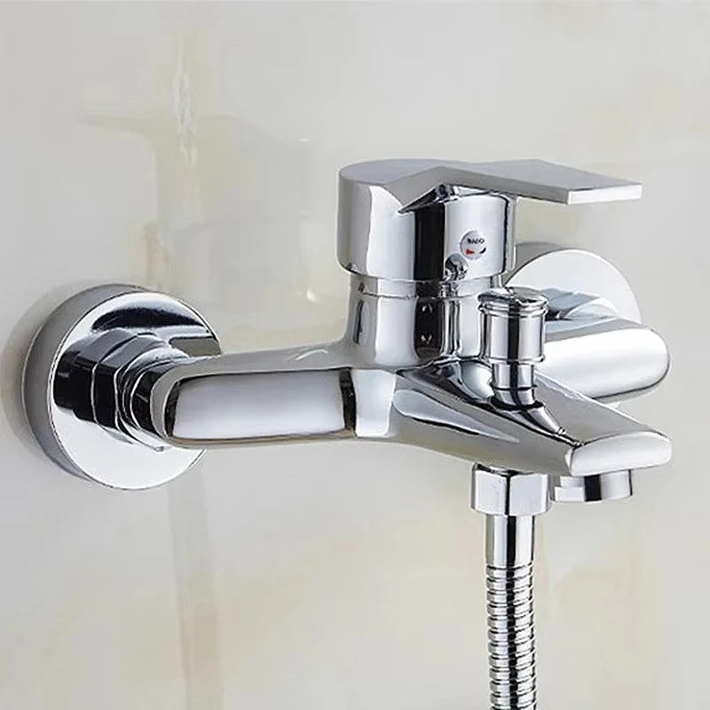 Zinc Alloy Basin Faucets Chrome Wall Mounted Hot Cold Water Dual Spout Mixer Tap For Bathroom Splitter Bath Shower Basin