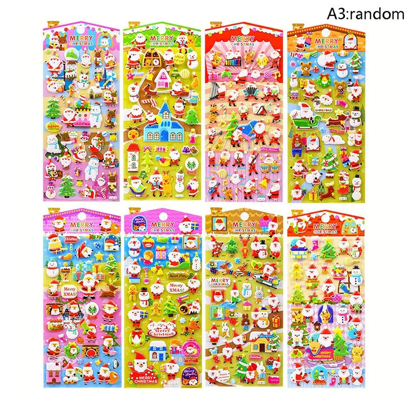1Sheets Christmas 3D Puffy Bulk Stickers Cartoon Santa Claus Sticker DIY Scrapbook Decoration Funny Kids Classic Toy Gift random