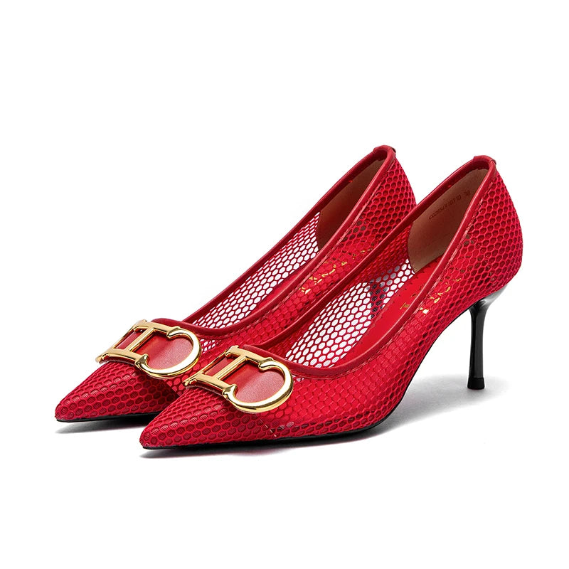 CHCH Women's High Heels 2025 Spring New Hollow Business Women's Shoes 7cm Red Evening Shoes