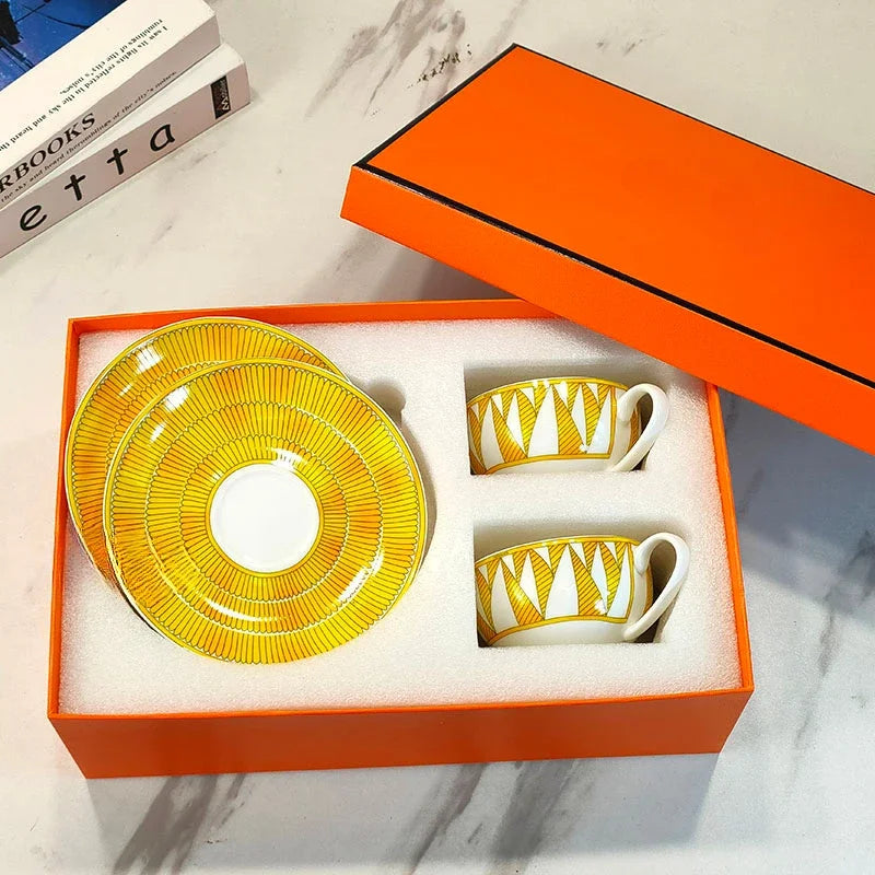 European style tableware, bone china, geometric creativity, home style steak plate dining plate, sunshine cup and plate set gift