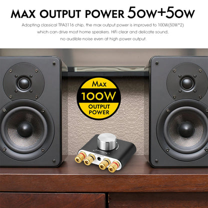 Nobsound Mini Bluetooth 5.0 TPA3116 Digital Amplifier Hifi Stereo Audio Receiver Power Amp 50W+50W Car Sound Amplifiers