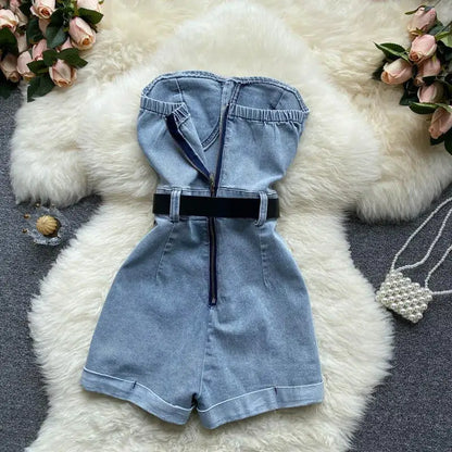 Summer Rompers Women Jeans Jumpsuit off shoulder 2022 Loose Casual Denim Rompers Womens Jumpsuits Wide Leg Casual Denim Overalls