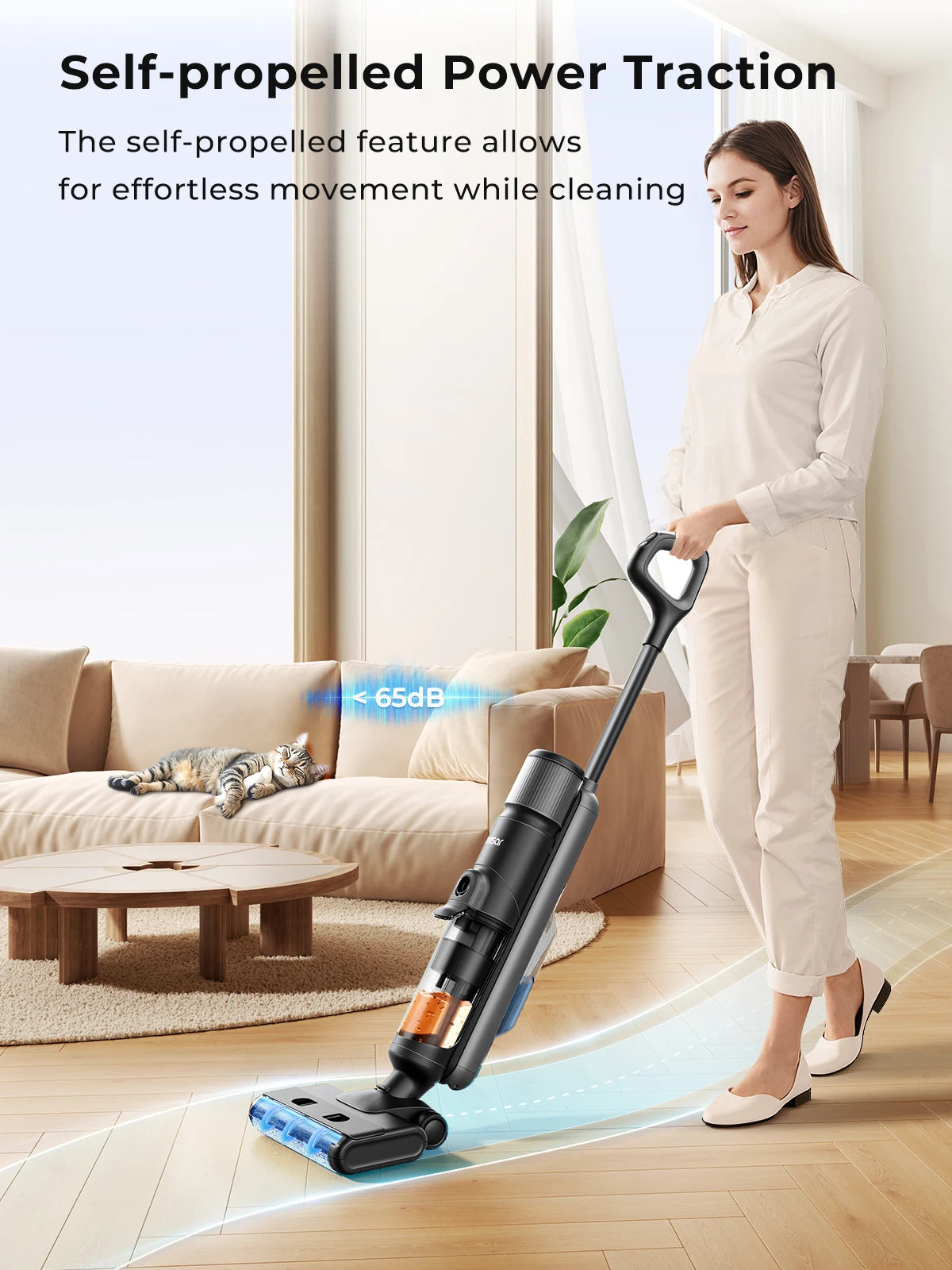 Laresar M3 Cordless Wet Dry Vacuum Cleaner Mop, Edge Cleaning 55min Auto Suction Floor Washer Self-Cleaning Smart Home Appliance
