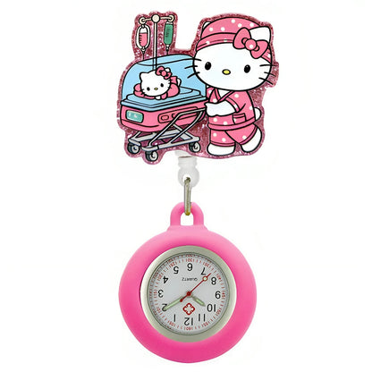 MINISO Lovely Cartoon Kitty Cat Hospital Nurse Doctor Medical Workers Office Badge Reel FOB Pocket Watches Hang Clock Gifts