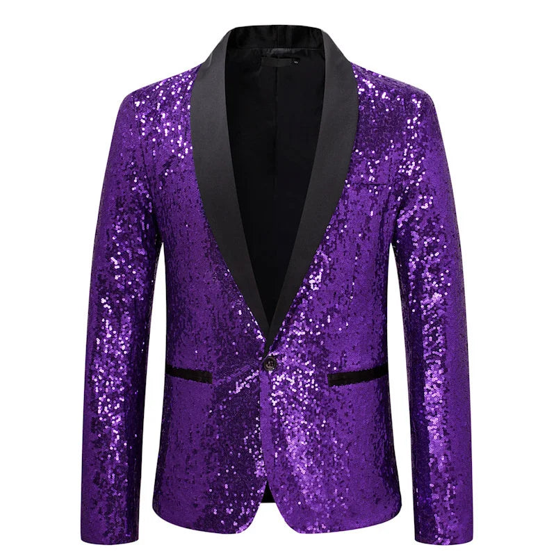 Shiny Gold Men Sequin Glitter Embellished Blazer Jacket, Nightclub Prom Suit Coats Mens Costume Homme Stage Clothes For singers