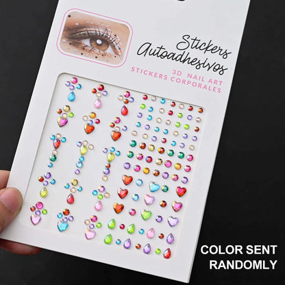 1Sheet 3D Rhinestone Face Tattoo Stickers Coloful Glitter Gems Sliders Festival/Makeup Waterproof With Diamond Tattoos Decals *&