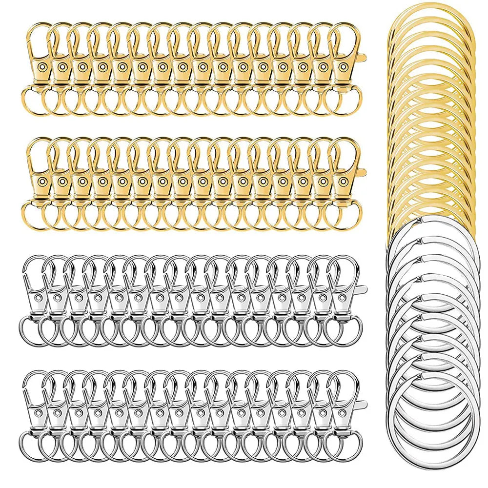 Swivel Clasps Lanyard Snap Hooks with 50pcs Key Rings 50pcs Clip Hooks Lobster Claw Clasps for Keychains Jewelry DIY Crafts