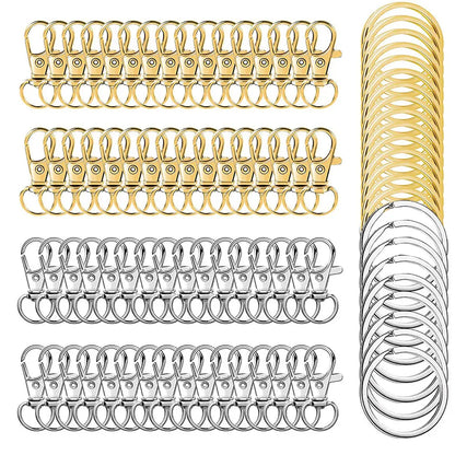 Swivel Clasps Lanyard Snap Hooks with 50pcs Key Rings 50pcs Clip Hooks Lobster Claw Clasps for Keychains Jewelry DIY Crafts