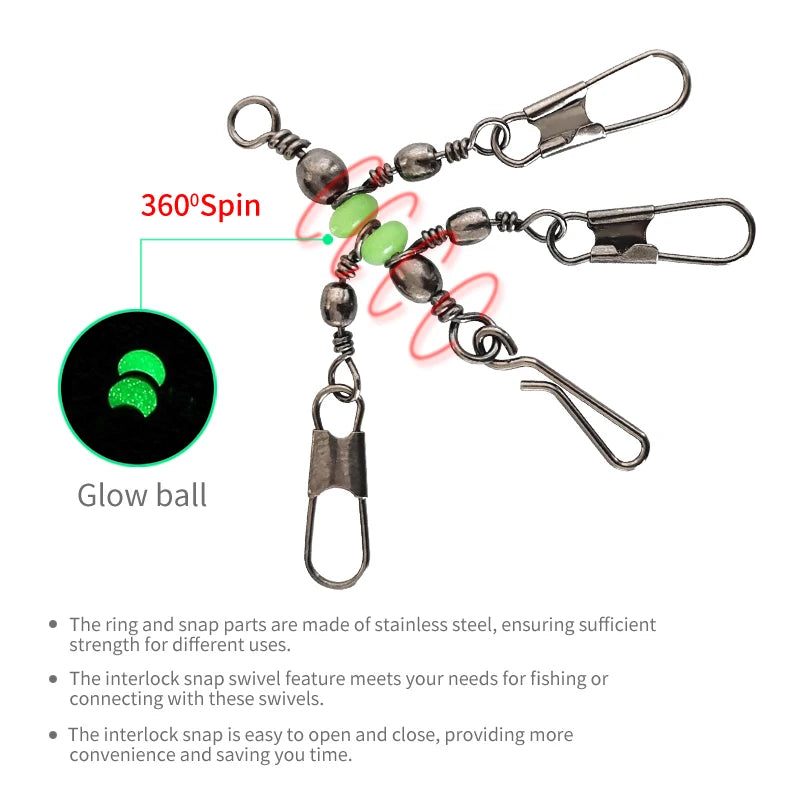 New 8# 10# Squid Jig Lure Swivels Fishing Bearing Rolling Swivel Solid Ring Fishing Connector With Interlock Snap Accessories