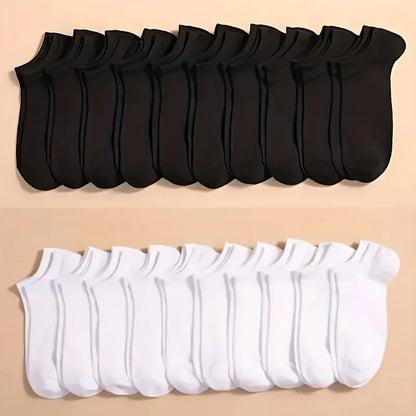 20 Pairs Men Solid Black Ankle Socks Anti Odor Antibacterial Breathable High-quality Simple Fashionable Versatile Casual Socks