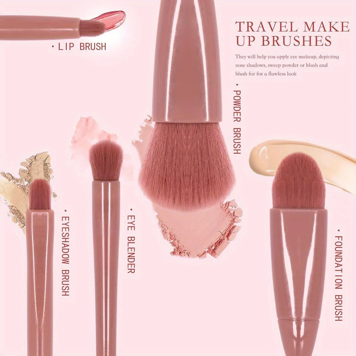 Travel Makeup Brush Set, 5-Piece Professional Mini Makeup Brush Set, Multiple Brush Heads, Compact And Portable, With Storage Bo