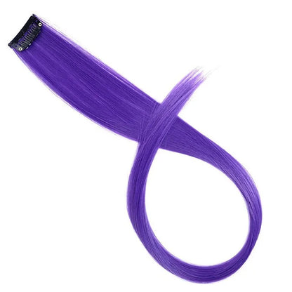 5PCS 22Inch Synthetic Long Straight Hair Clips Rainbow Hair Extension Colored Red Green Blue Hairpiece for Women