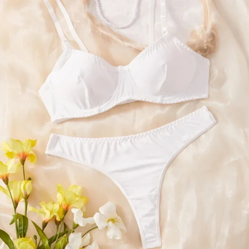 Bra and Panty Set Ladies Smooth Comfortable Thin Underwear Women Sexy Nightwear Inner Solid Sleep Underwear Bra Set Lingerie