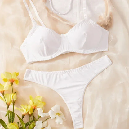 Bra and Panty Set Ladies Smooth Comfortable Thin Underwear Women Sexy Nightwear Inner Solid Sleep Underwear Bra Set Lingerie