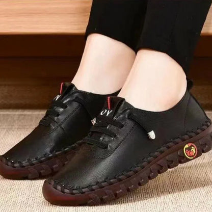 2025 Spring and Autumn Hand-stitched Single Shoes Large Size Women's Shoes Middle-aged Mom Shoes White Shoes Flat Casual Shoes