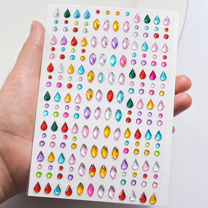 1sheet 900pcs Rainbow Face Glittle Gem Stickers Stick-On Facial Tattoo Eye Rhinestone Jewels 3/4/5mm Mix Wedding Party Make Up