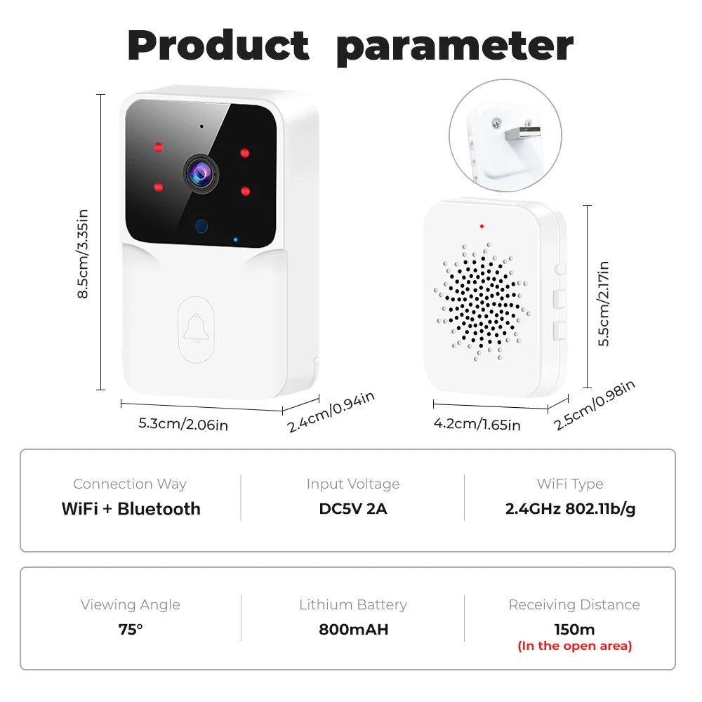 Tuya WiFi Video Doorbell Wireless HD Camera IR Alarm Security Smart Home Door Bell WiFi Intercom for Home with Black or White