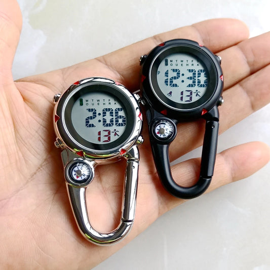 Unisex Women Mens Nurse Doctor Carabiner Clip Digital Electronic Luminous Multi-function Keychains FOB Pocket Watches Hang Clock