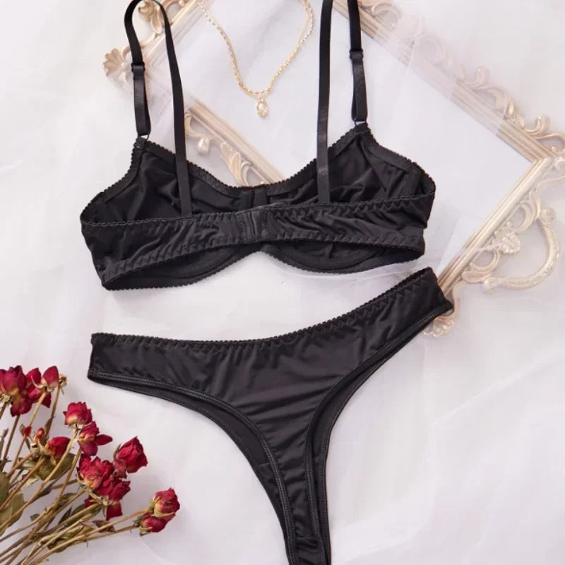 Bra and Panty Set Ladies Smooth Comfortable Thin Underwear Women Sexy Nightwear Inner Solid Sleep Underwear Bra Set Lingerie