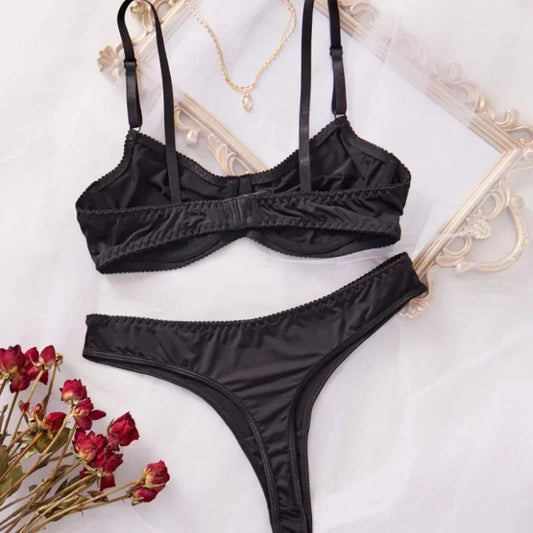 Bra and Panty Set Ladies Smooth Comfortable Thin Underwear Women Sexy Nightwear Inner Solid Sleep Underwear Bra Set Lingerie