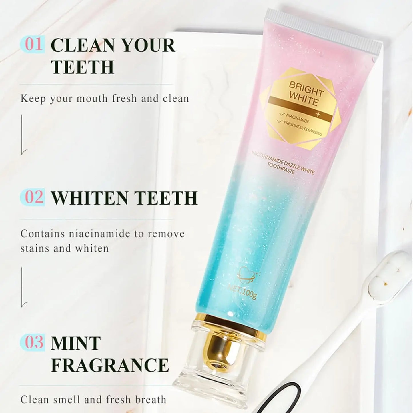 Niacinamide Whitening Toothpaste Intensive Whitens Teeth Protects Enamel Removes Stains & Refreshes Breath Daily Oral Care