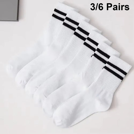 3/6 Pairs  Women Mid-Tube Socks Solid Colour Autumn Winter Breathable Comfortable Sport Sweat Absorbent Man And  Women's Socks